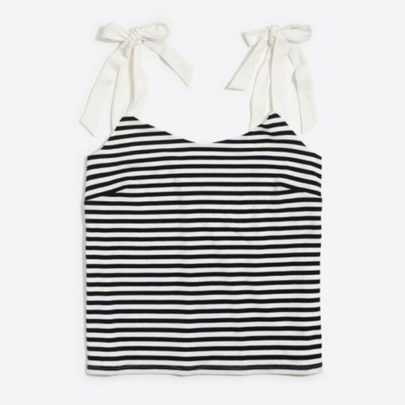 J. Crew Factory Tops - J. Crew Stripe Tie Shoulder Tank Top Size S Blue White Lined Cotton